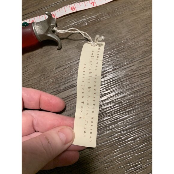 John Toole Ornament Handmade Glass Red Frosted Glass Green Rhinestones NEW w Tag - Picture 10 of 10